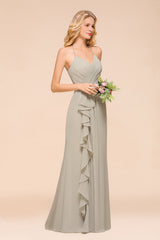 Stunning Halter V-neck Chiffon A-line Floor Length Bridesmaid Dress With Ruffles Embellishment