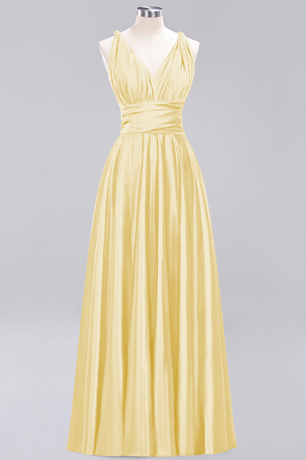 Simple A-Line V-Neck Sleeveless Ruffles Floor Length Bridesmaid Dress