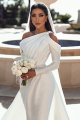 Gorgeous Long Sleeves One Shoulder Mermaid Satin Wedding Dresses