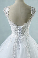 Long Lace-up Appliques Tulle A-line Wedding Dress