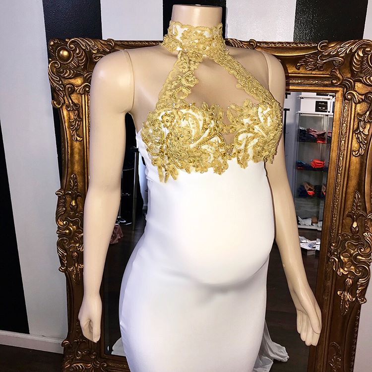 Long High Neck Appliques Lace Mermaid White Formal Evening Dress