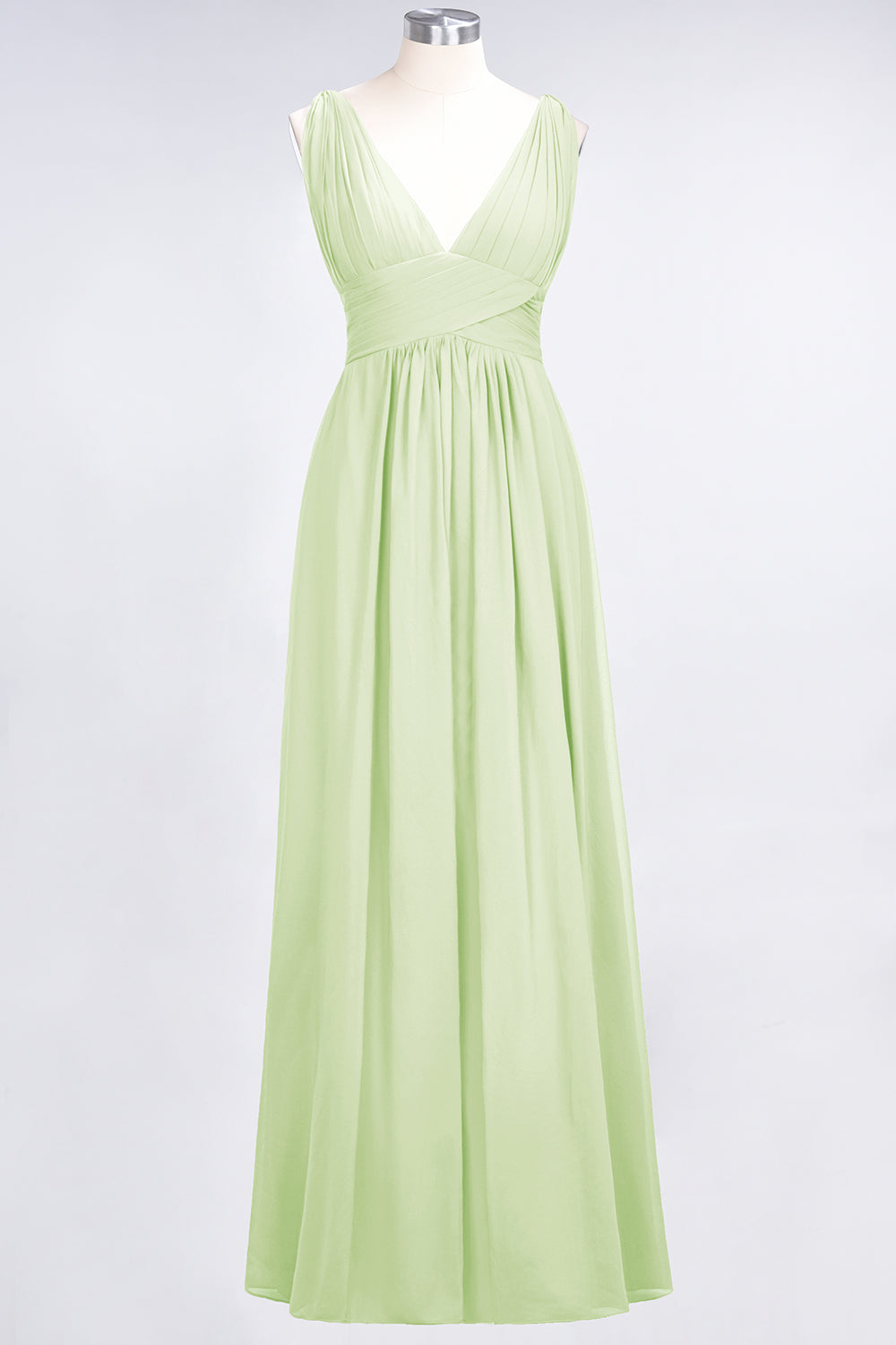 A-Line Chiffon V-Neck Sleeveless Floor Length Bridesmaid Dress with Ruffle