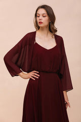 Chiffon Burgundy Long Special Occasions Wrap