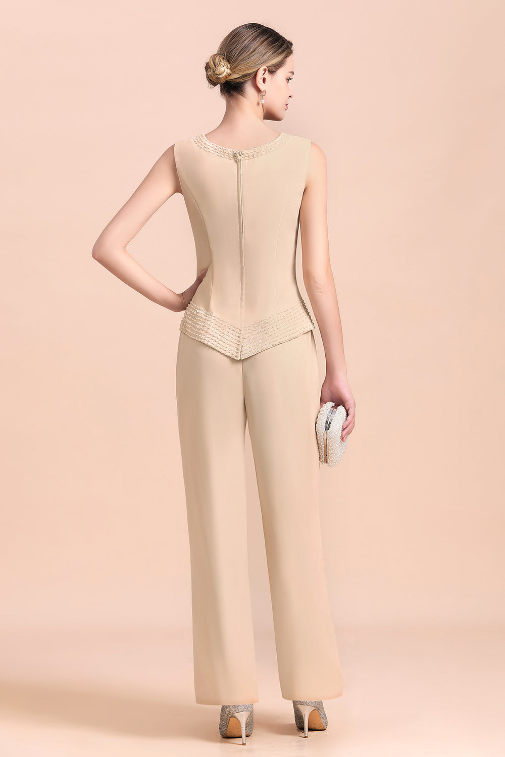 Two Pieces Champagne Long Sleeve Chiffon Mother of the Bride Dress With Jacket