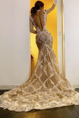 Modest Long Mermaid High Neck Lace Open Back Formal Dresses with Sleeves