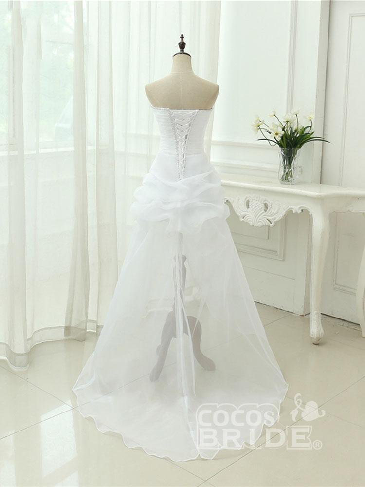 Elegant High Low Off the Shoulder Crystal Tulle Wedding Dresses