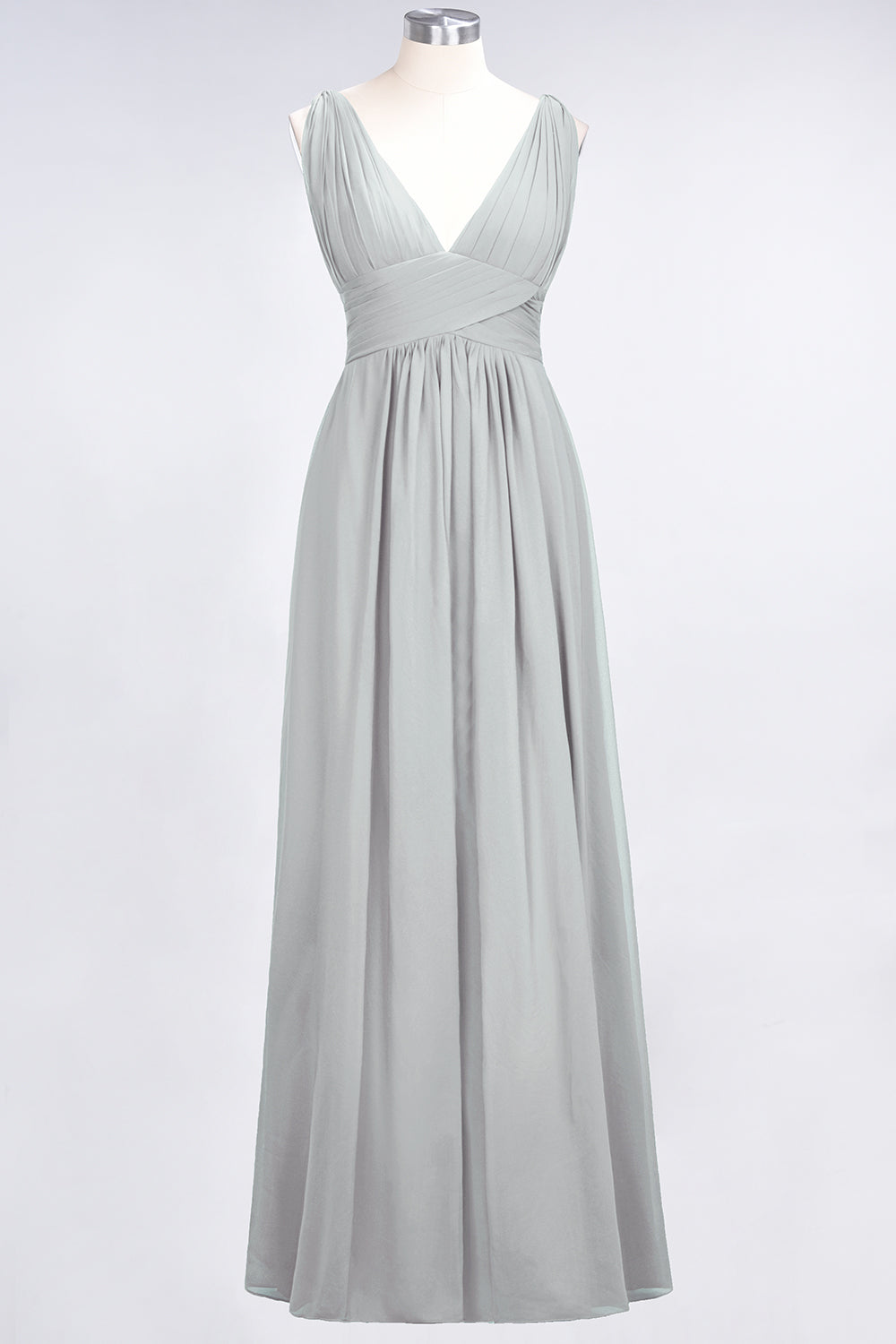 A-Line Chiffon V-Neck Sleeveless Floor Length Bridesmaid Dress with Ruffle