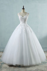 Long Lace-up Appliques Tulle A-line Wedding Dress