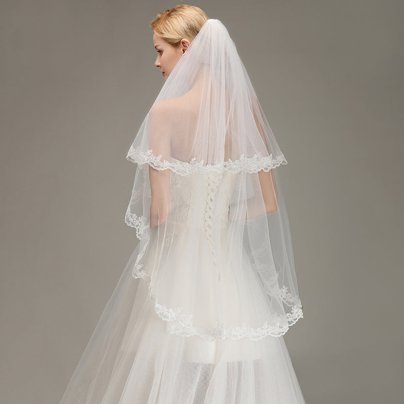 Two Layers Tulle Lace Edge Comb Wedding Veil