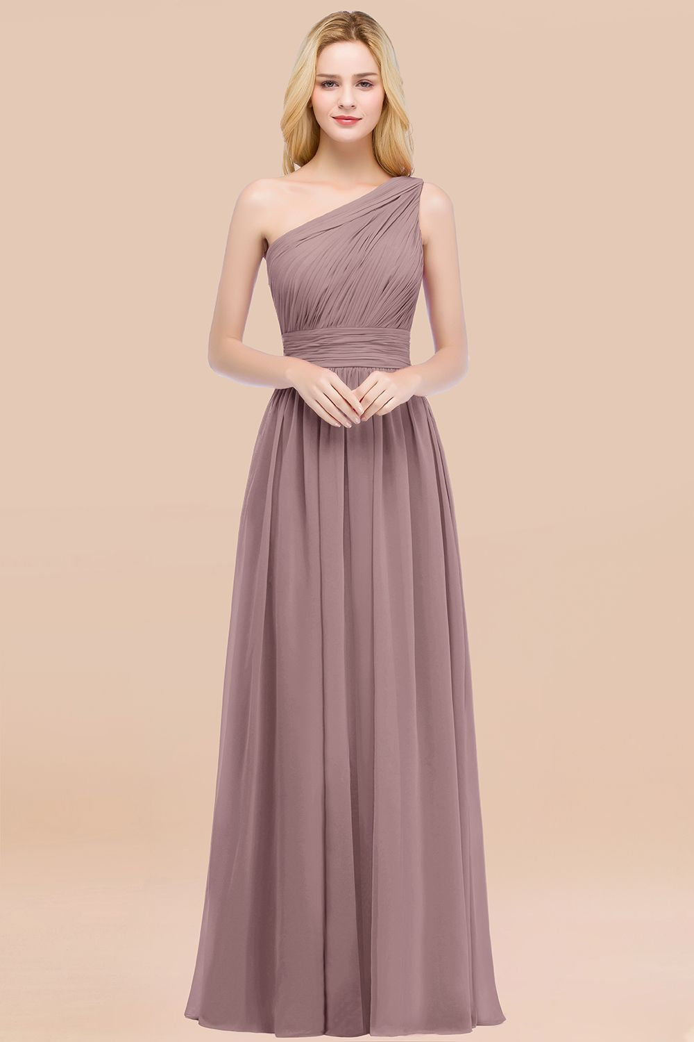 Elegant A-Line Chiffon One Shoulder Sleeveless Ruffles Floor Length Bridesmaid Dresses