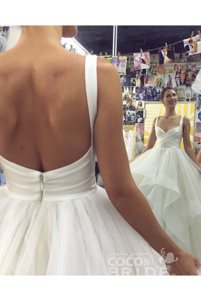 Unique Ball Gown Sweetheart Straps Long Tulle Ruffles Wedding Dress