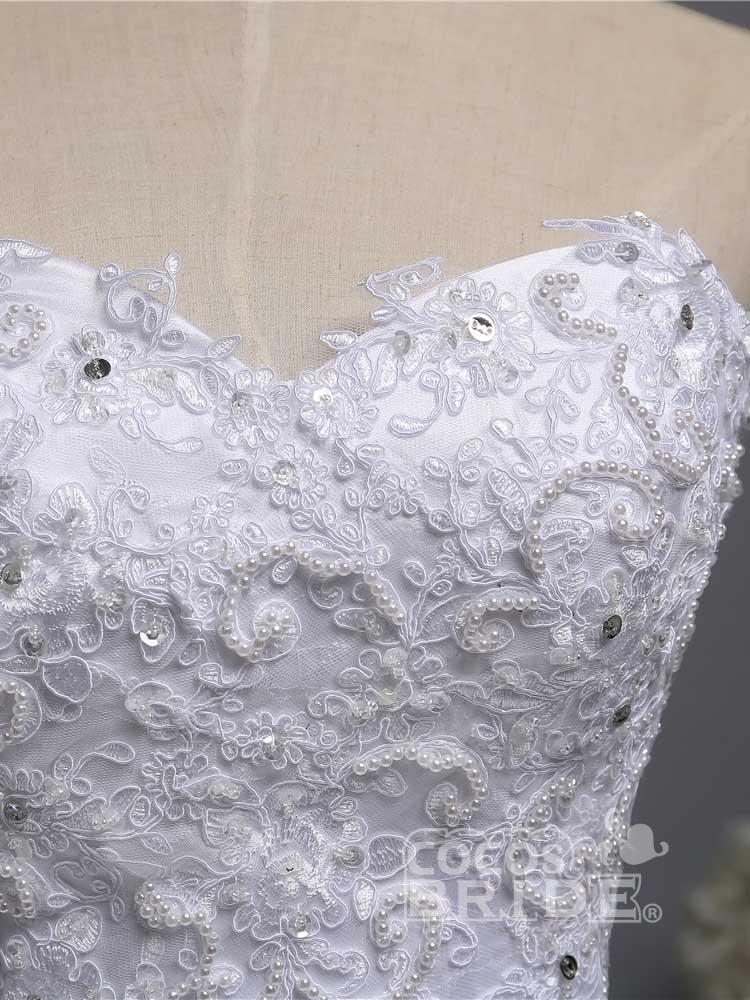 Gorgeous Long Sweetheart Beaded Tulle Lace Ball Gown Wedding Dresses