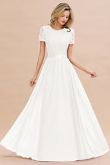 Chiffon Lace Scoop Short Sleeve Bridesmaid Dress