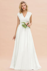 Chiffon V-Neck Sleeveless Elegant A-line Ruffles Bridesmaid Dress