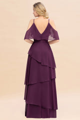 Beautiful Spaghetti Straps V-neck Cascading Ruffles A-line Floor Length Bridesmaid Dress