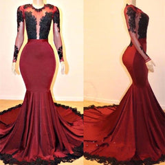 Long Sleeves Mermaid Appliques Lace Prom Dresses