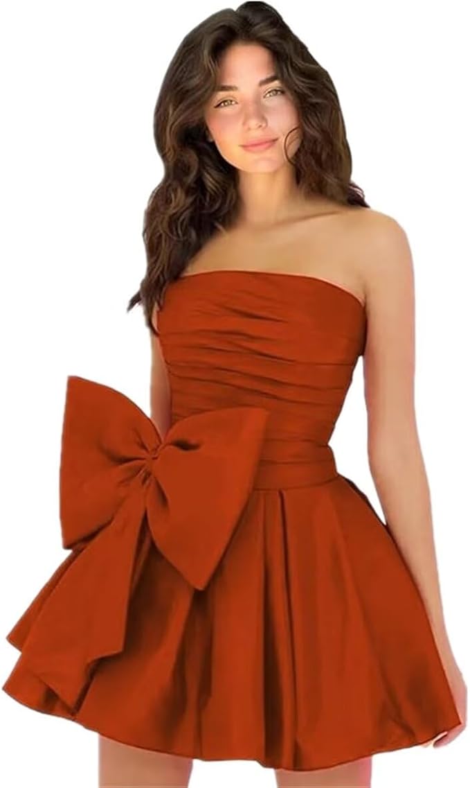 Simple Short A-line Strapless Sleeveless Ruffle Satin Homecoming Dress