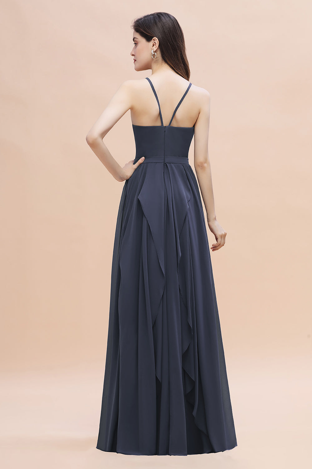 Elegant Sleeveles Halter Soft Chiffon A-Line Floor Length Bridesmaid Dress