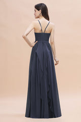 Elegant Sleeveles Halter Soft Chiffon A-Line Floor Length Bridesmaid Dress