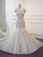 Stunning Long Sweetheart Spaghetti Strap Lace-Up Mermaid Wedding Dresses