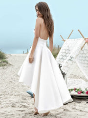 Beach V-neck Spaghetti Straps A-Line High Low Wedding Dress With Pockets