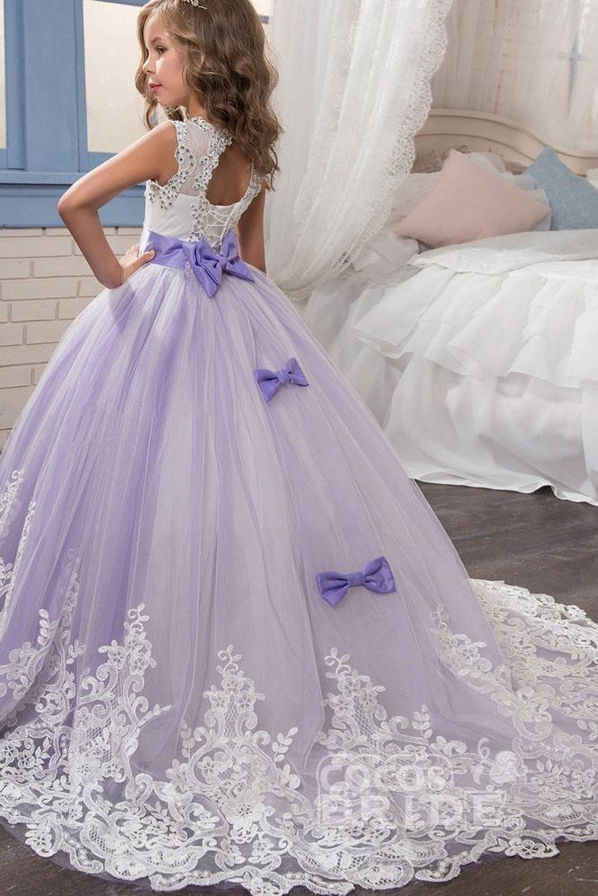 Long Scoop Neck Sleeveless Ball Gown Flower Girl Dress
