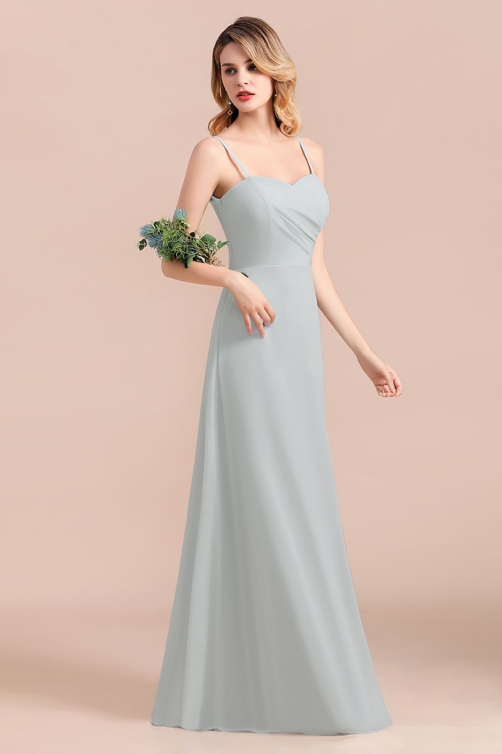 Spaghetti Straps Sweetheart A-Line Wedding Guest Dress Chiffon Bridesmaid Dress