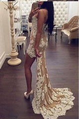 High Low Mermaid Sweetheart Lace Prom Dress