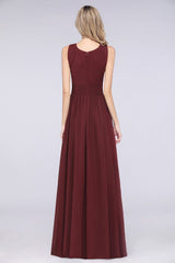 A-Line Chiffon Round-Neck Sleeveless Floor Length Bridesmaid Dress with Ruffles