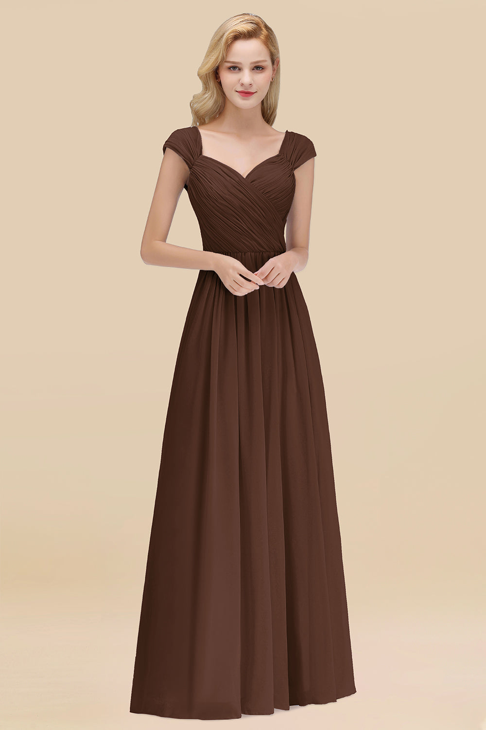 A-Line Chiffon Straps Sweetheart Sleeveless Floor Length Bridesmaid Dress with Ruffles