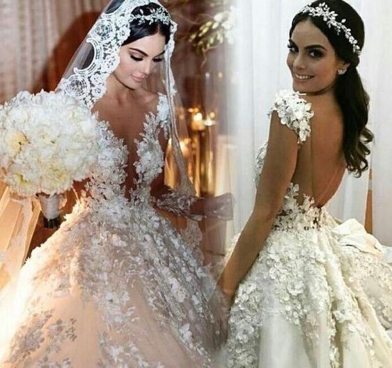 Gorgeous Bateau Long Sleeve Appliques Lace Backless Ruffles Floor Length A-line Wedding Dress
