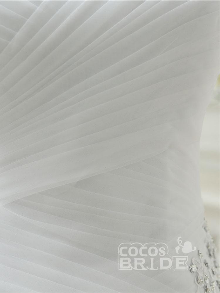 Gorgeous Long A-line Strapless Ruffle Beaded Tulle Wedding Dresses