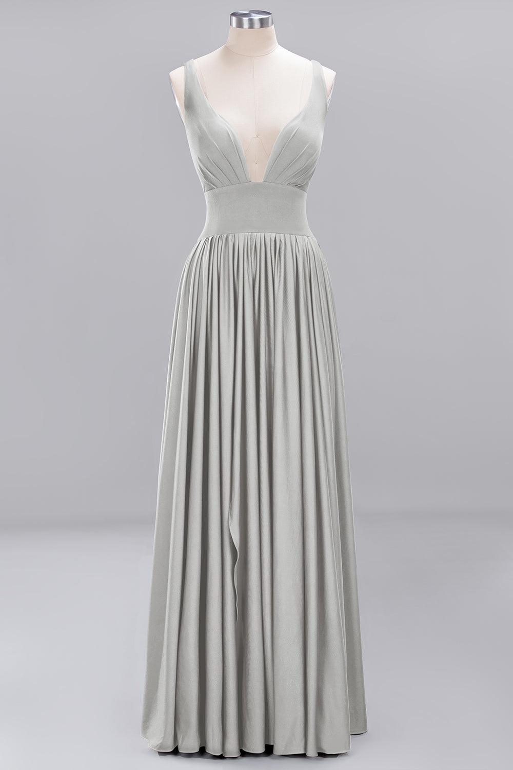 A-Line V-Neck Sleeveless Long Ruffles Bridesmaid Dress