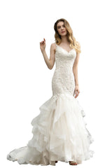 Ivory Long Mermaid Sweetheart Floral Lace Floor Length Wedding Dresses