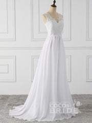 Elegant Long Chiffon V-Neck Sleeveless Covered Button Ruffles Wedding Dresses