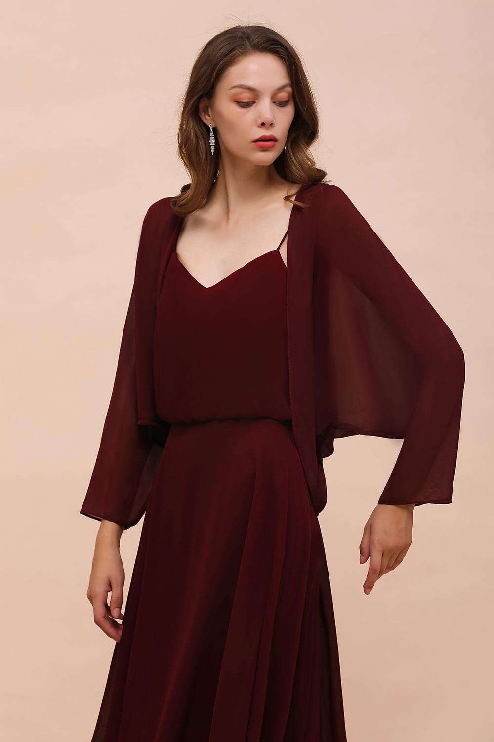 Burgundy Long Sleeves Chiffon Special Occasions Wrap
