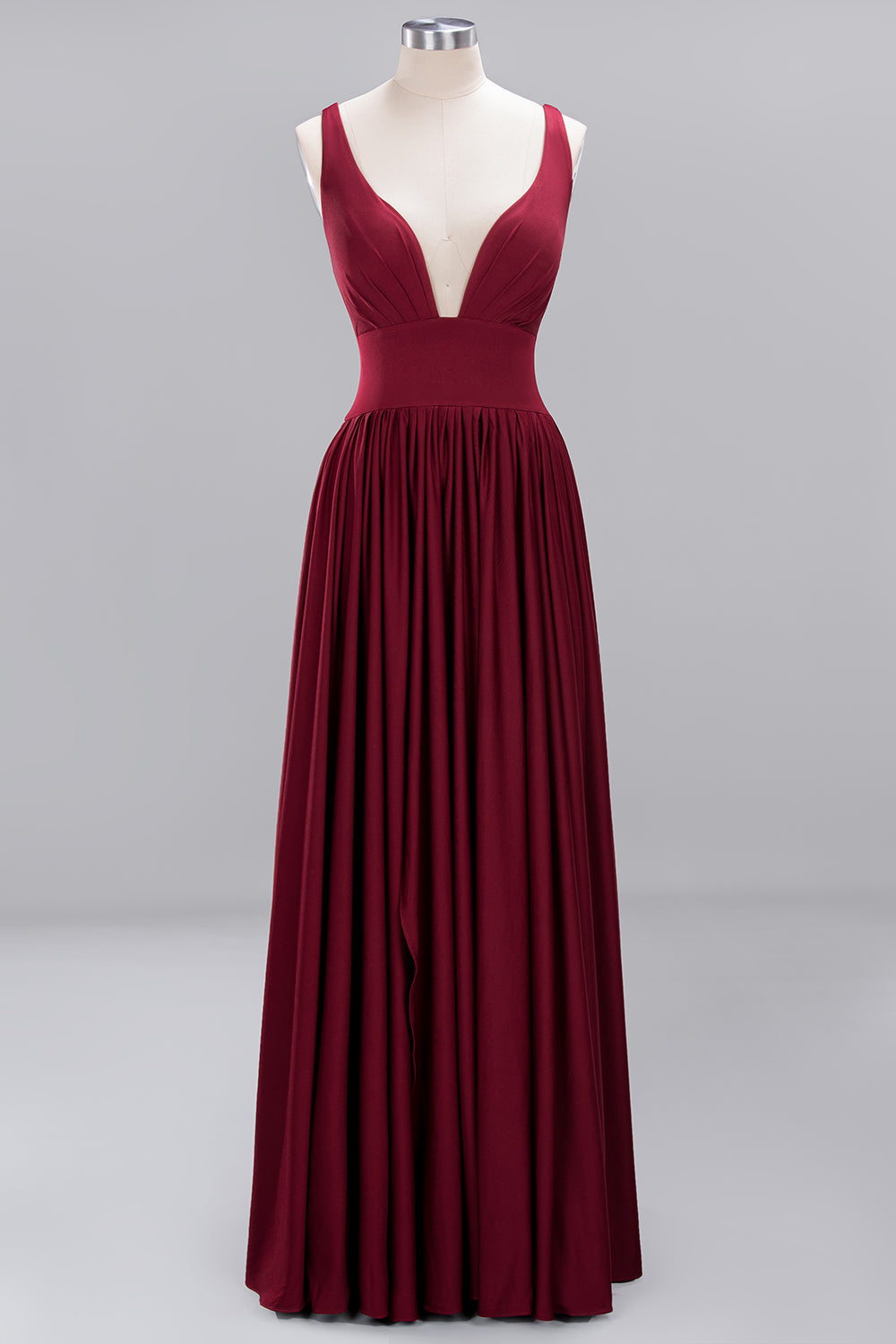 A-Line V-Neck Sleeveless Long Ruffles Bridesmaid Dress