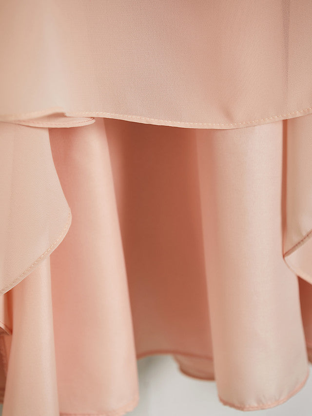 A-Line V Neck Chiffon Long Junior Bridesmaid Dress