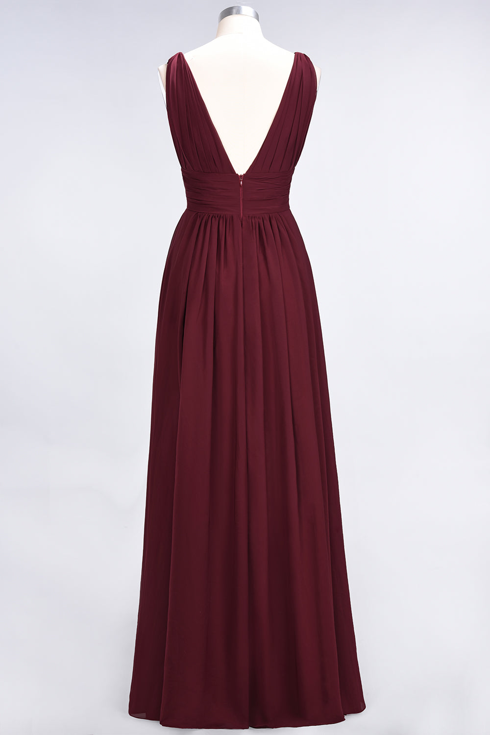 A-Line Chiffon V-Neck Sleeveless Floor Length Bridesmaid Dress with Ruffle
