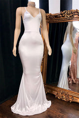 Long V-neck Spaghetti Straps Mermaid Backless Prom Dress