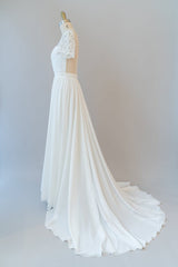 Long Sweetheart Ruffle Chiffon A-line Wedding Dress with Short Sleeve