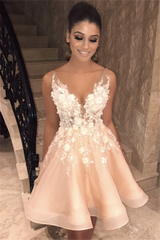 Sexy Short A-line V Neck Spaghetti Straps Backless Homecoming Dress