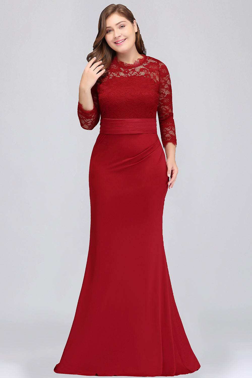 Charming Long Sleeve Bateau Lace Floor Length Mermaid Prom Dress