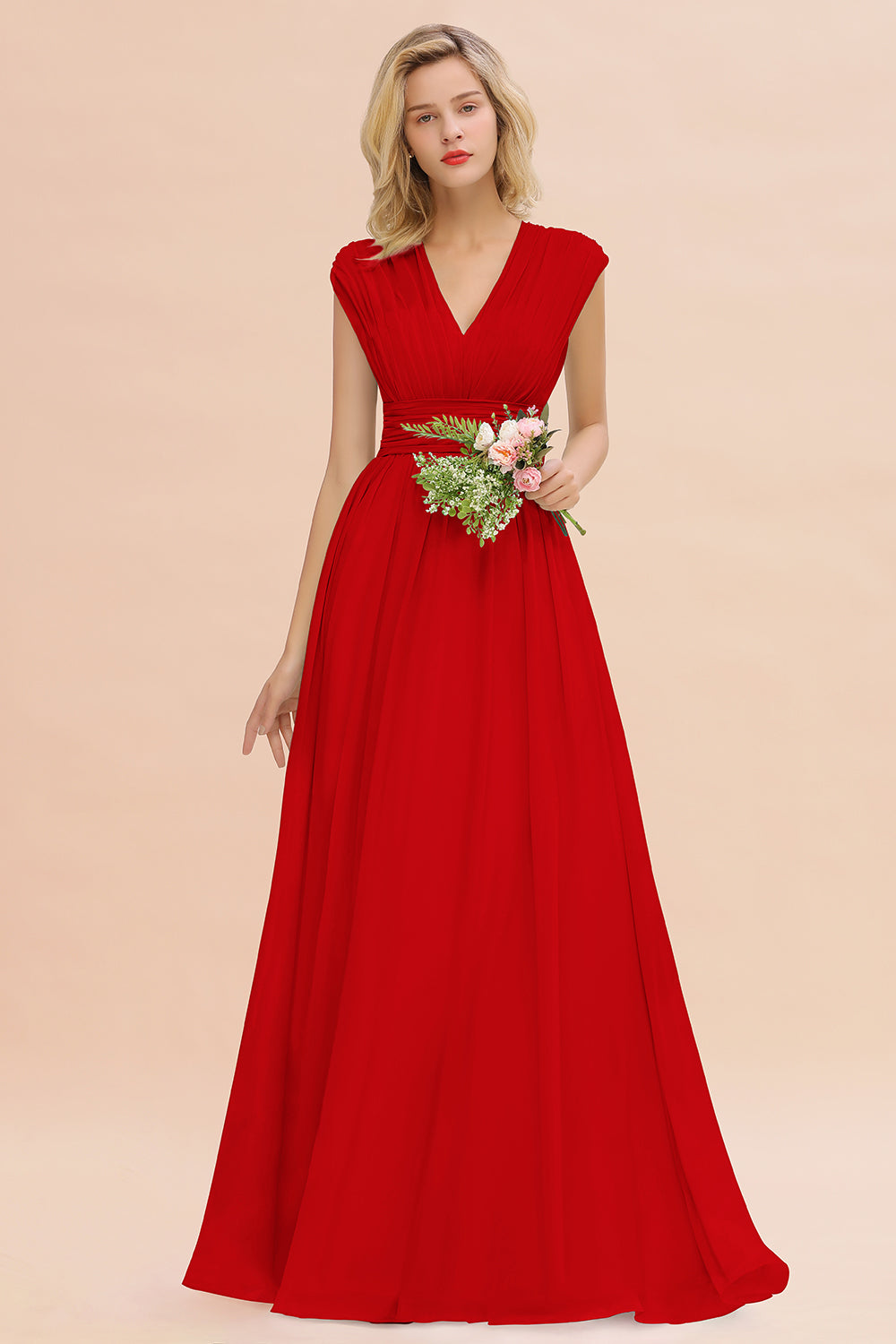 Chiffon V-Neck Sleeveless Elegant A-line Ruffles Bridesmaid Dress