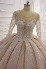 Gorgeous Bateau Long Sleeve Ruffles Floor Length Ball Gown Wedding Dress