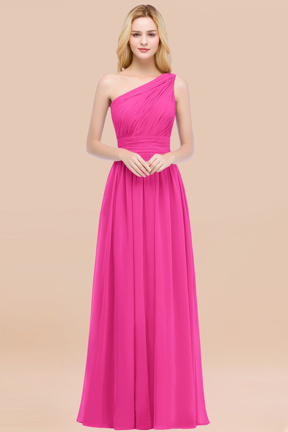 Elegant A-Line Chiffon One Shoulder Sleeveless Ruffles Floor Length Bridesmaid Dresses
