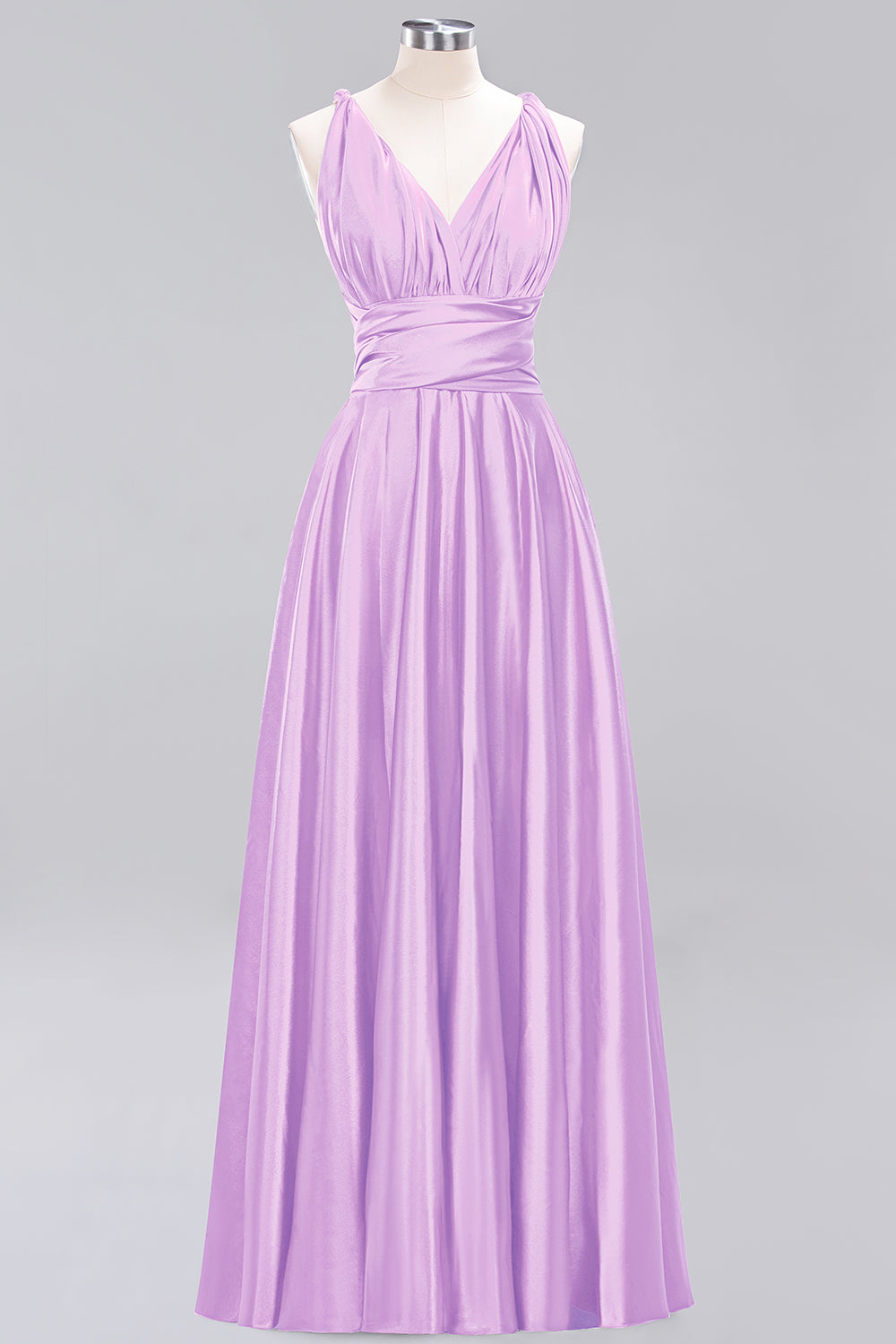 Simple A-Line V-Neck Sleeveless Ruffles Floor Length Bridesmaid Dress