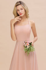 Modern Chiffon Straps Sleeveless Open Back Long Bridesmaid Dress