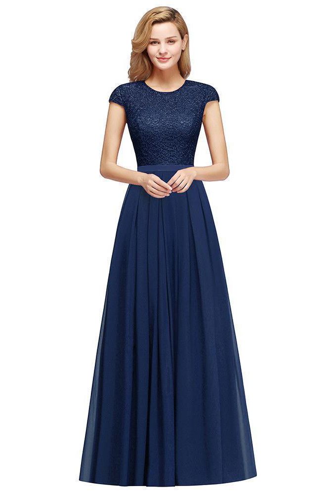 Burgundy Long A-line Chiffon Lace Bridesmaid Dresses