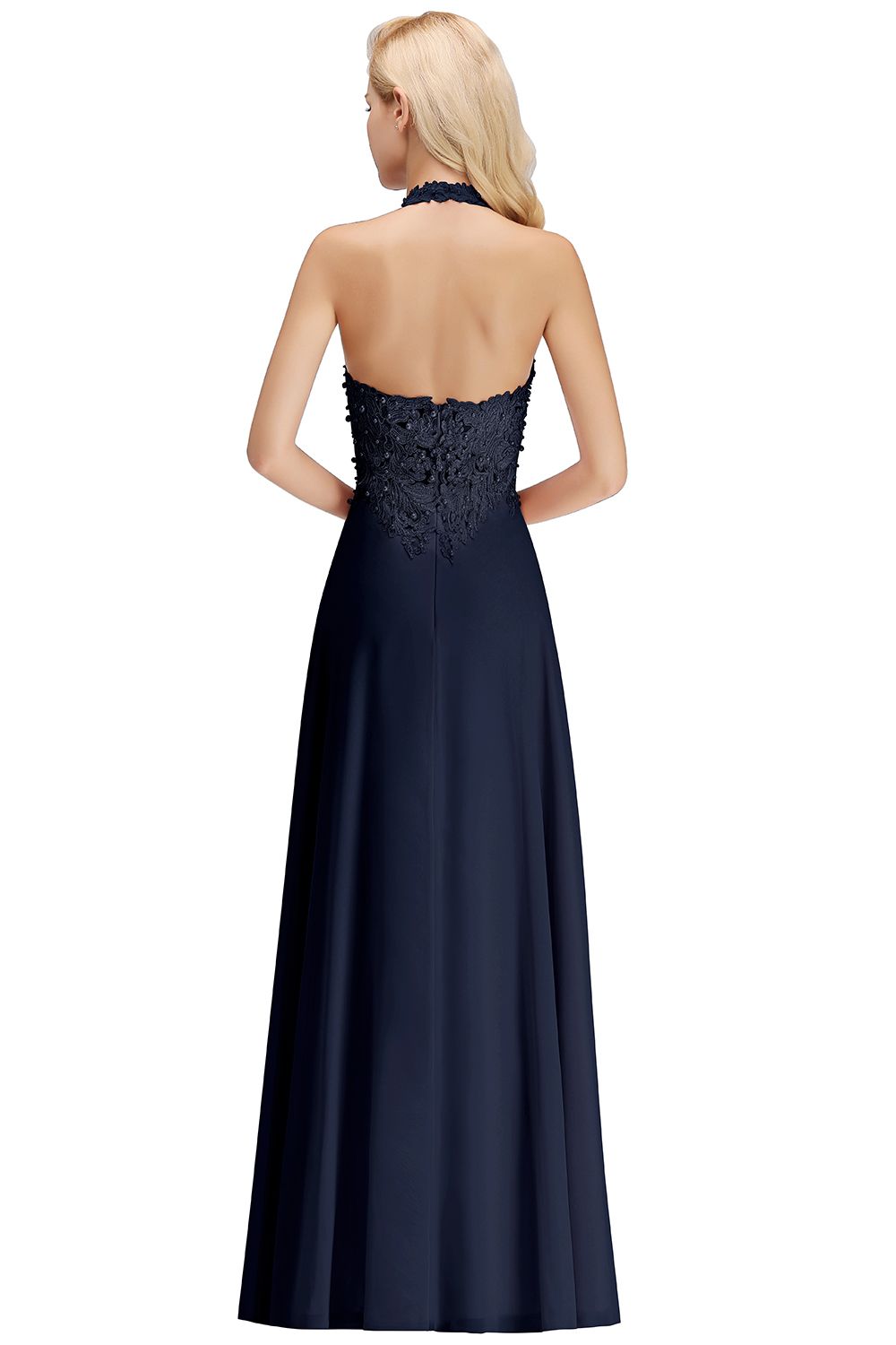 Halter Composite Emulation Silk A-line Floor Length Bridesmaid Dress